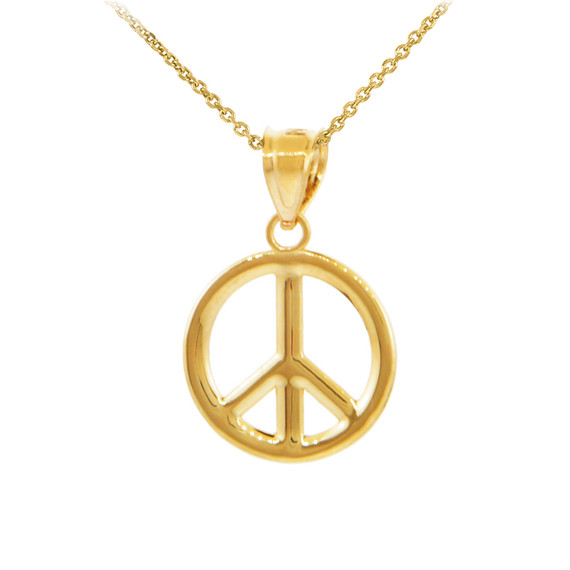 Gold Peace Symbol Pendant Necklace (M)