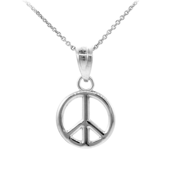 925 Sterling Silver Peace Symbol Small Charm Pendant Necklace