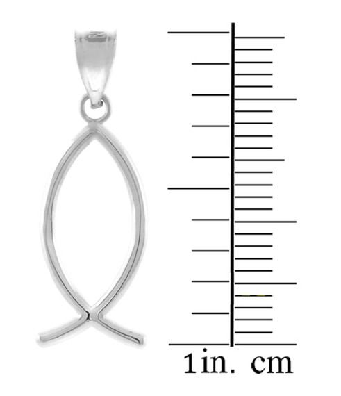 925 Sterling Silver Ichthus (Fish) Vertical Pendant with measurement