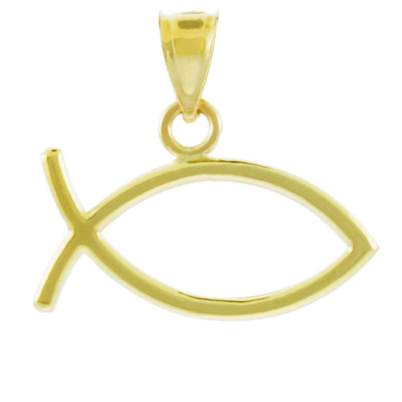 Solid Gold Ichthus Fish Horizontal Pendant Necklace (Available In Yellow/Rose/White Gold)