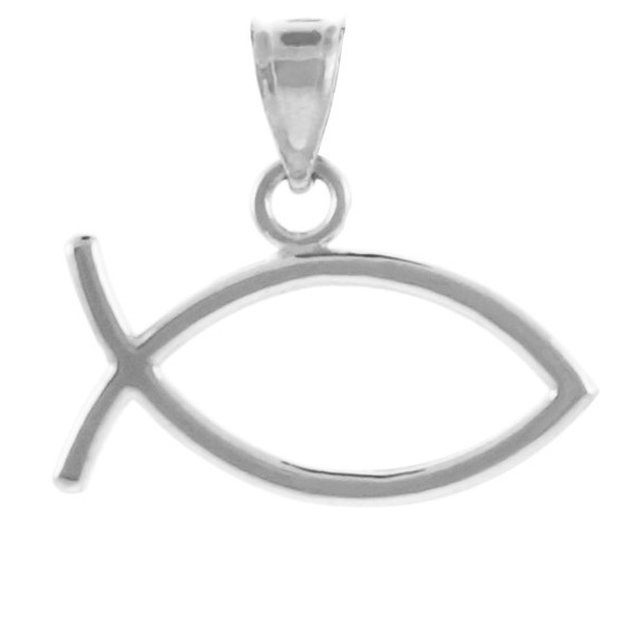 Solid Gold Ichthus Fish Horizontal Pendant Necklace (Available In Yellow/Rose/White Gold)