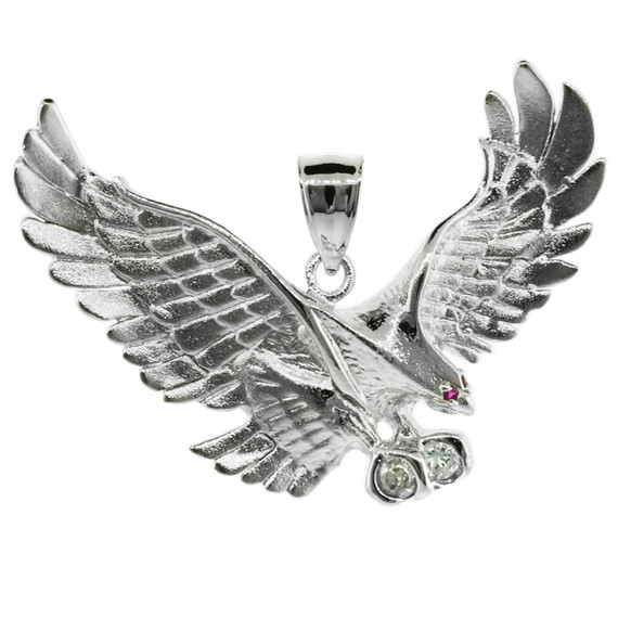 White Gold Eagle Pendant with CZ (Medium)