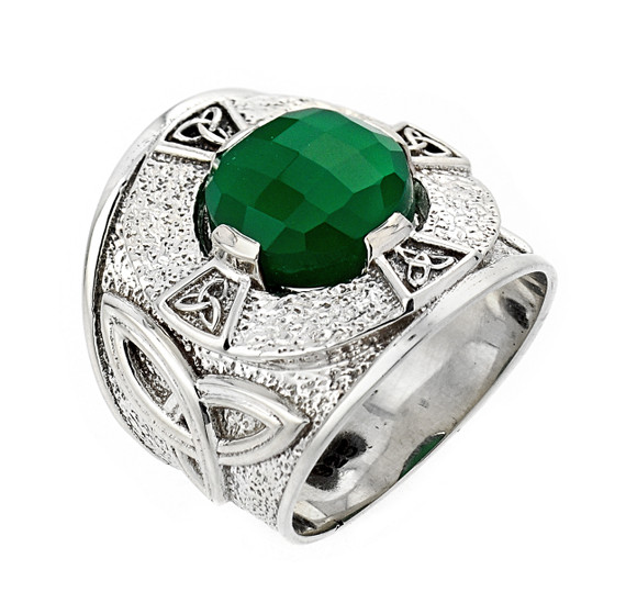 Sterling Silver Celtic Knot Men's Ring with Green Agate