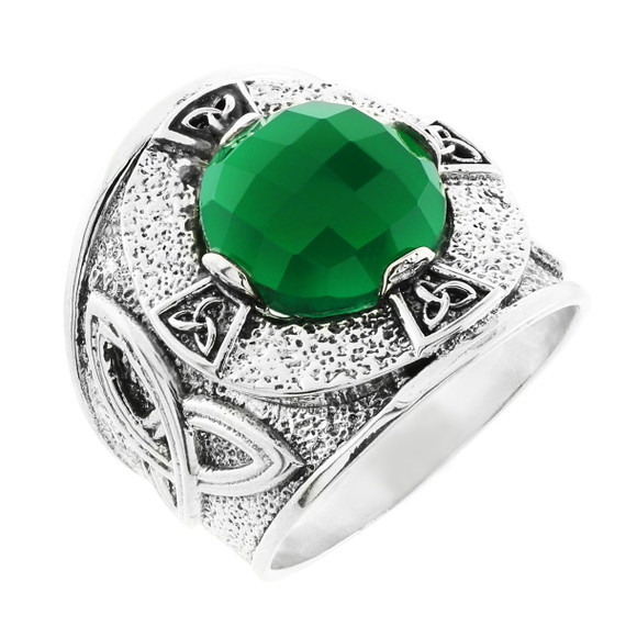 Sterling Silver Celtic Knot Men's Ring with Green Agate
