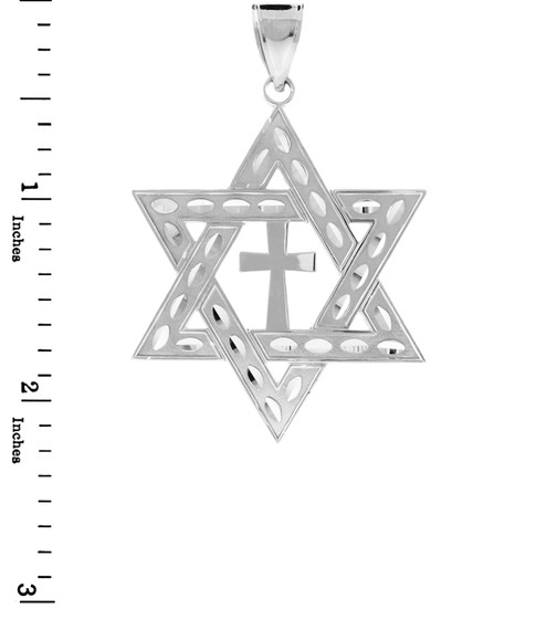 925 Sterling Silver Jewish Star of David Cross Pendant (L) 2.2"