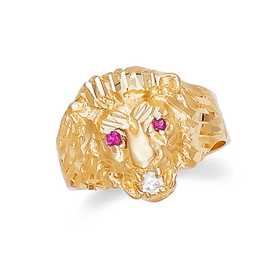 Gold Lion Head Mens Ring with Cubic Zirconia