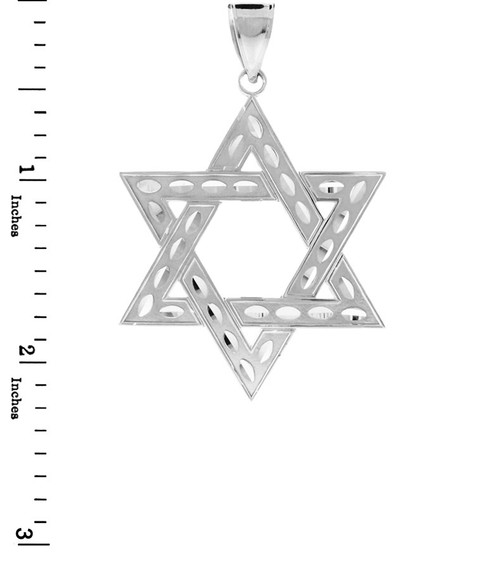 White Gold Jewish Star of David Pendant (L) 2.2"