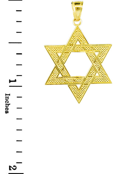 Gold Jewish Star of David Reversible Pendant (M) 1.25"