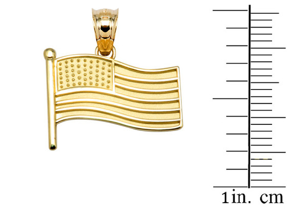 American Flag Yellow Gold Charm Pendant Necklace