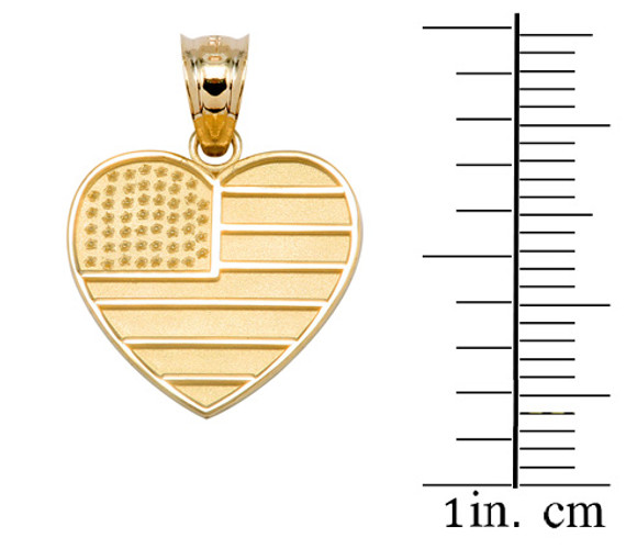 Yellow Gold American Flag Heart Charm Pendant Necklace