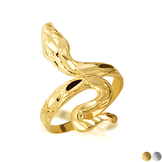 Gold Woman's Sparkling Cut Elegant Snake Ring