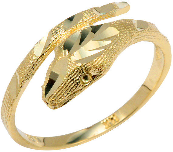 Yellow Gold Serpent Snake Diamond Cut Ring Yellow Gold Serpent Snake Diamond Cut Ring