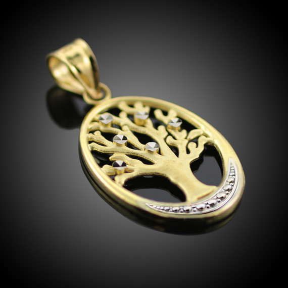 Gold Tree Of Life Oval Charm Pendant Necklace
