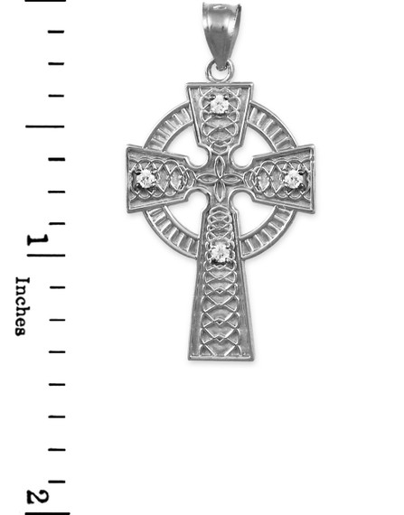 White Gold Celtic Cross Diamond Pendant