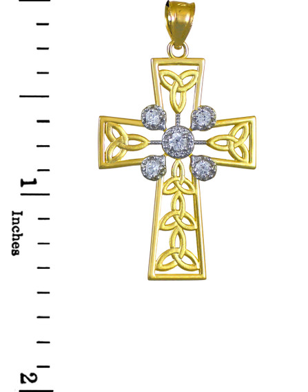 Gold Celtic Cross Trinity Knot Diamond Pendant Necklace