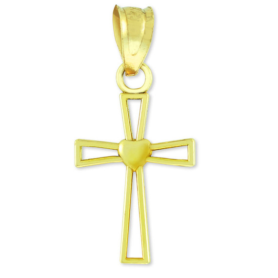 Gold Heart Cross Charm Pendant Necklace