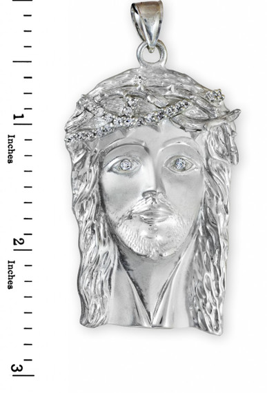 White Gold Jesus Face Iced-out CZ Pendant (XL)