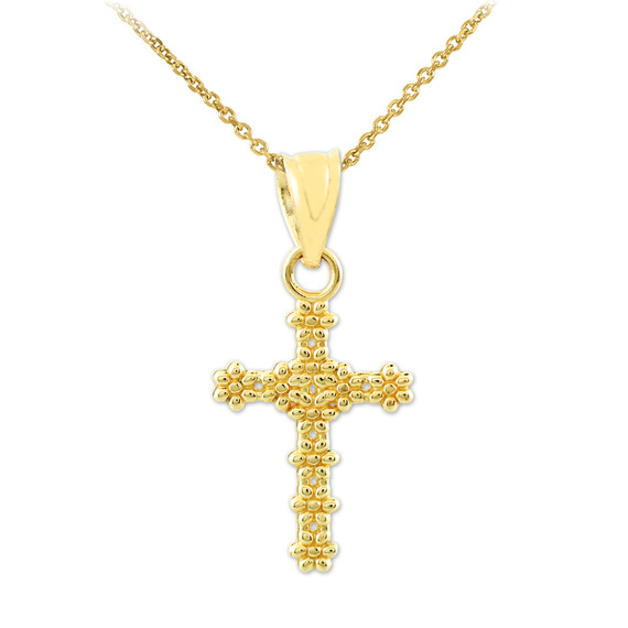 Gold Floral Cross Charm Pendant Necklace