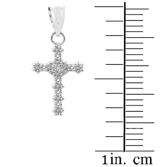 White Gold Floral Cross Charm Pendant Necklace