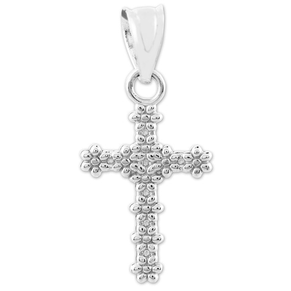 White Gold Floral Cross Charm Pendant Necklace