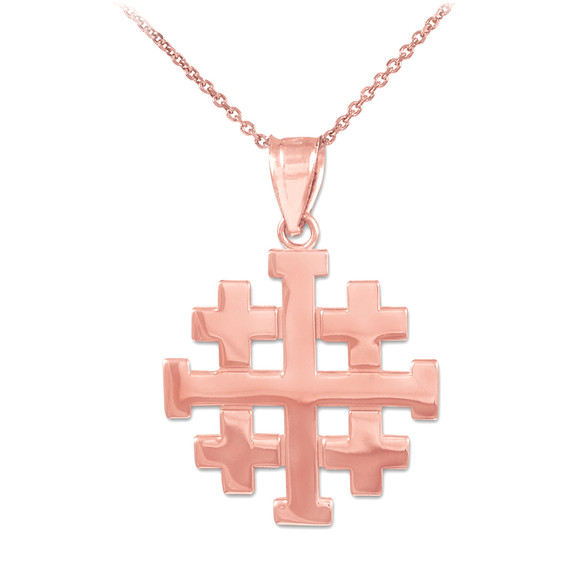 Gold Matte Jerusalem "Crusaders" Cross Pendant Necklace(Available in Yellow/Rose/White)
