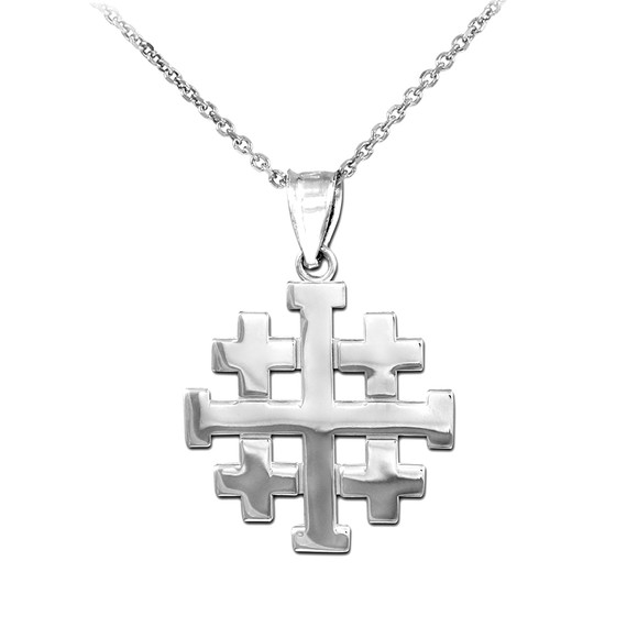 Matte Jerusalem "Crusaders" Cross Pendant Necklace in Gold (Yellow/Rose/White)