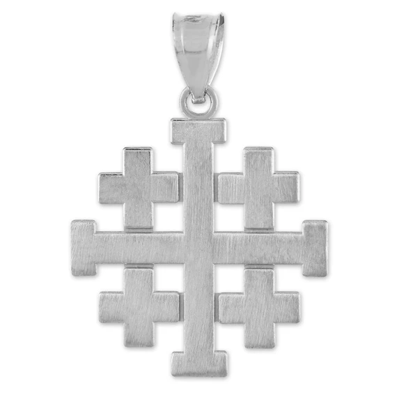 Gold Matte Jerusalem "Crusaders" Cross Pendant Necklace(Available in Yellow/Rose/White)