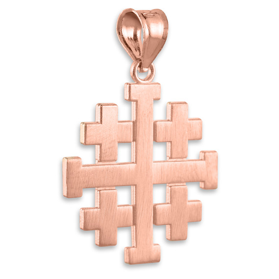 Matte Rose Gold Jerusalem "Crusaders" Cross Pendant Necklace