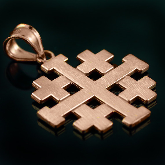 Matte Rose Gold Jerusalem "Crusaders" Cross Pendant Necklace