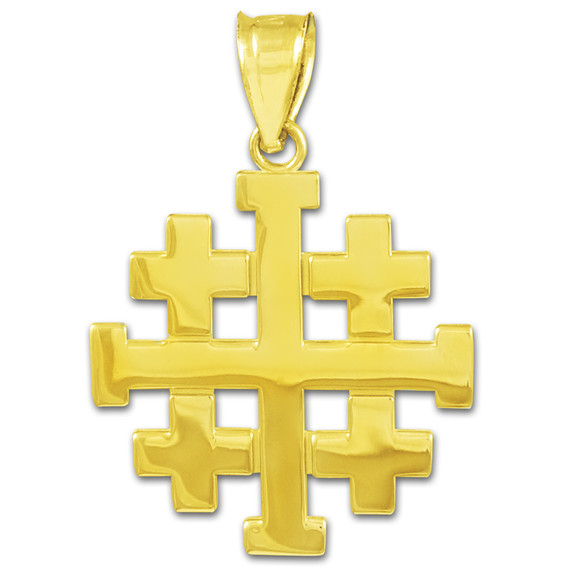 Polished Jerusalem "Crusaders" Cross Pendant Necklace in Gold (Yellow/ Rose/ White)