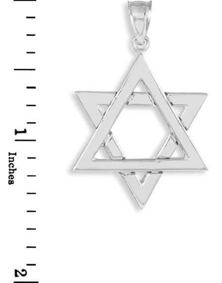 Polished White Gold Star of David Pendant Necklace