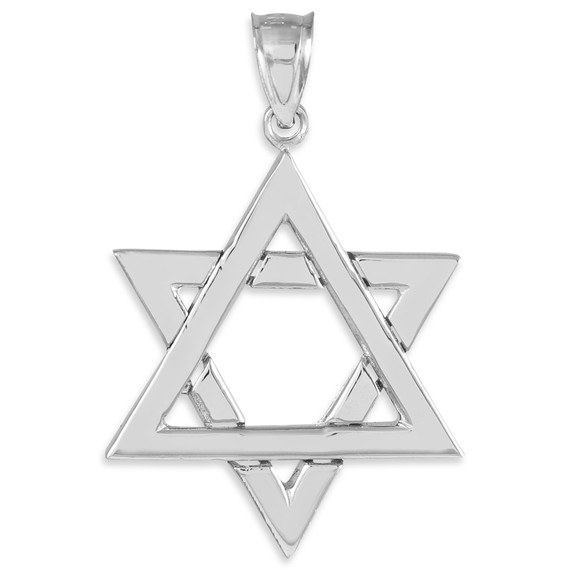 Polished White Gold Star of David Pendant Necklace
