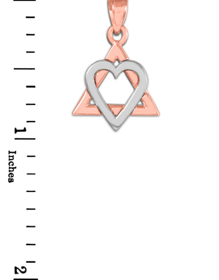 Two-tone Rose Gold Star of David Heart Charm Pendant (0.9")