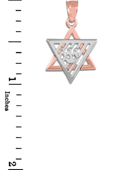 Two-Tone Rose Gold Flaming Star of David Charm Pendant