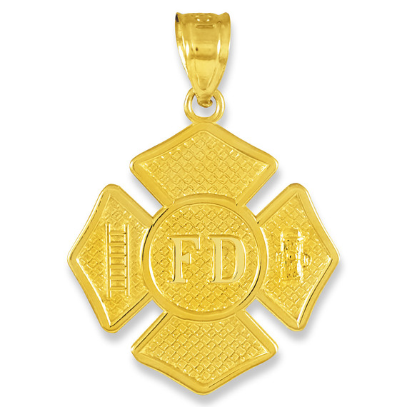 Solid Gold Fire Department Firefighter Badge Pendant  Necklace(Available In Yellow/White / Rose Gold)