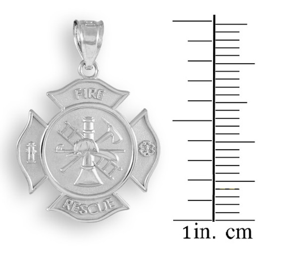 Sterling Silver Firefighter Fire Rescue Badge Pendant Necklace with Measurements