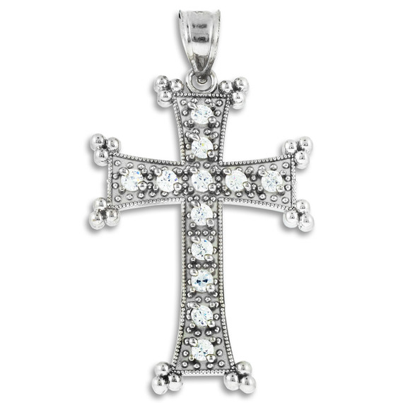 Sterling Silver Clear CZ Armenian Cross Religious Pendant