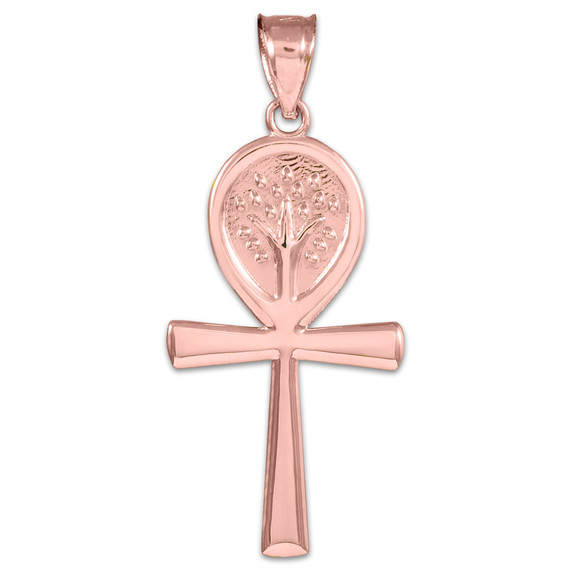 Rose Gold Ankh Cross Tree of Life Pendant Necklace
