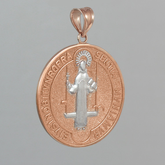 Solid Rose Gold St. Benedict Coin Medallion Pendant (M)