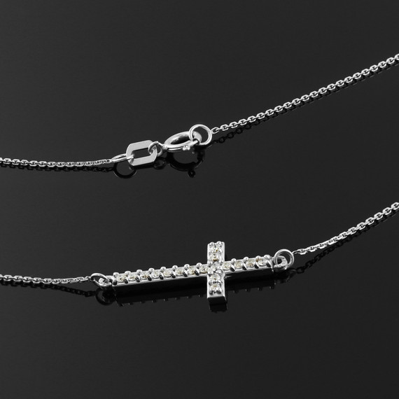 Sterling Silver Sideways Cross Cute CZ Necklace