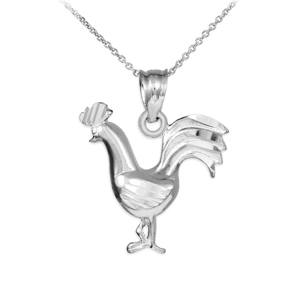 White Gold Rooster Charm Pendant Necklace