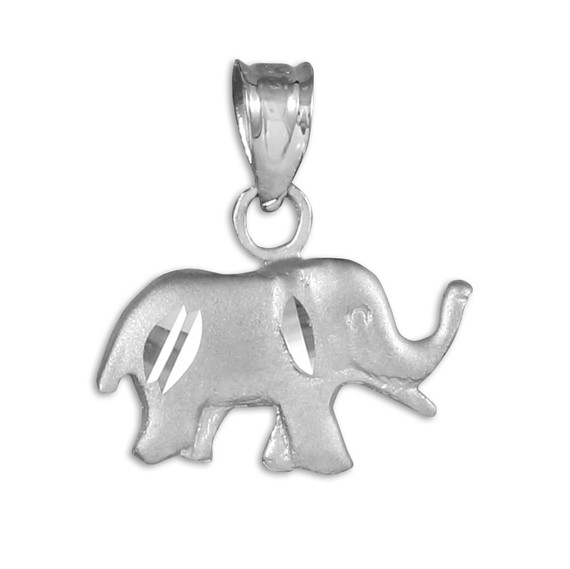 Satin Finish Cute Elephant White Gold Charm Pendant Necklace