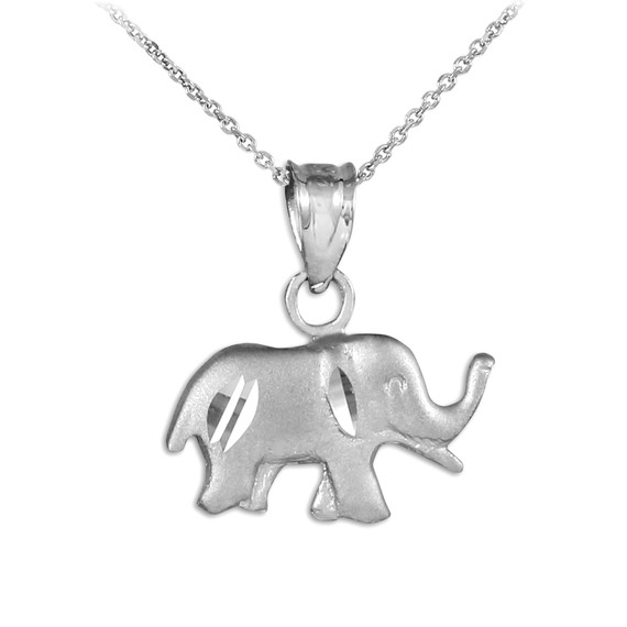 Satin Finish Cute Elephant Silver Charm Pendant Necklace