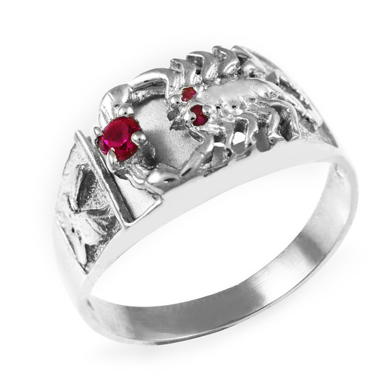 White Gold Men's Red Zirconia Scorpion Ring