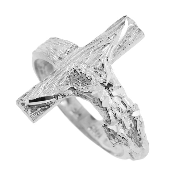 Textured White Gold Crucifix Ring