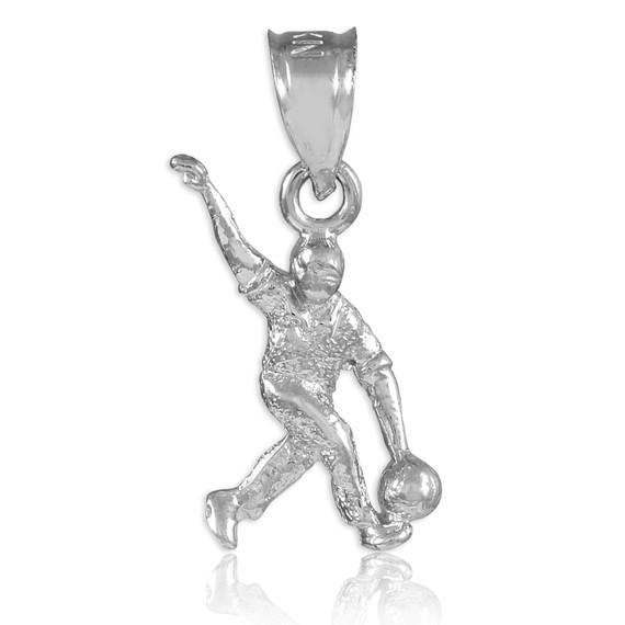 White Gold Bowling Man Charm Sports Pendant Necklace