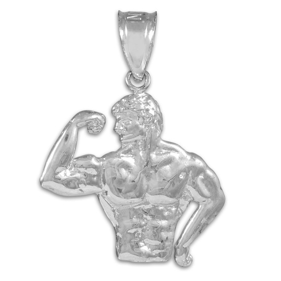 Silver Bodybuilder Charm Sports Pendant Necklace