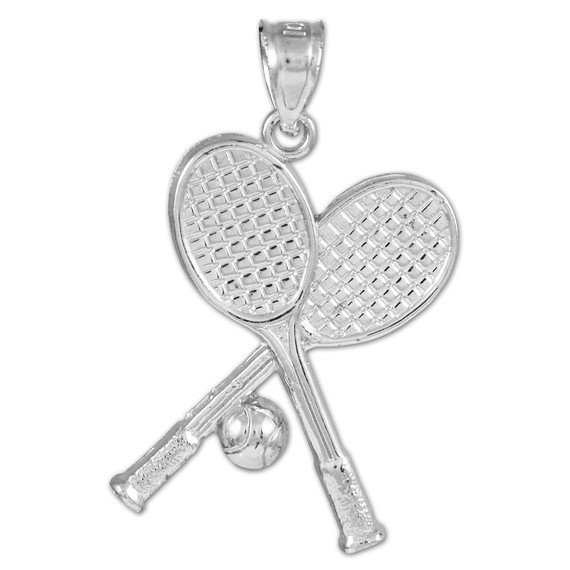 Tennis Racquets and Ball White Gold Charm Sports Pendant Necklace