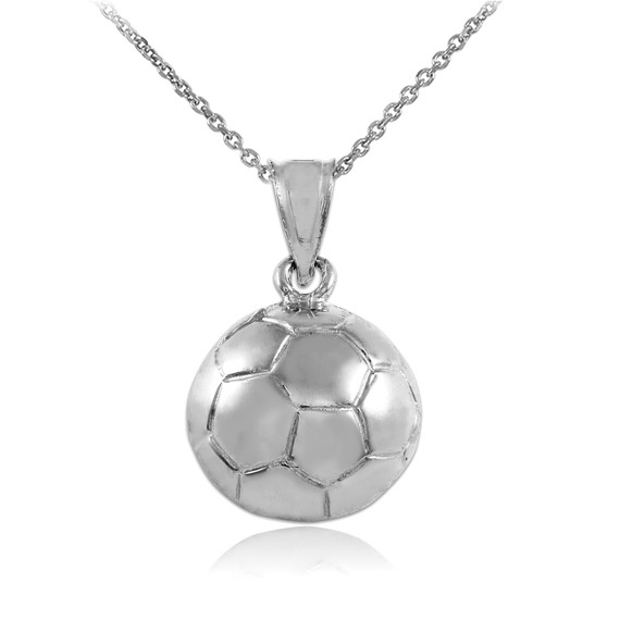 White Gold Soccer Ball Fútbol Sports Pendant Necklace