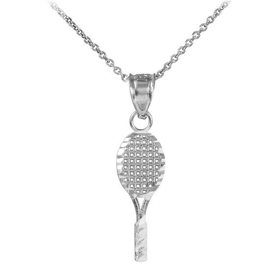Small Tennis Racquet Gold Charm Sports Pendant Necklace(Available In Yellow And White Gold)